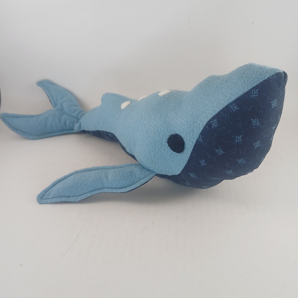 Handmade Blue Whale Felt & Fabric With Spots Stuffed‎ Plush Vtg 18" Ocean Marine